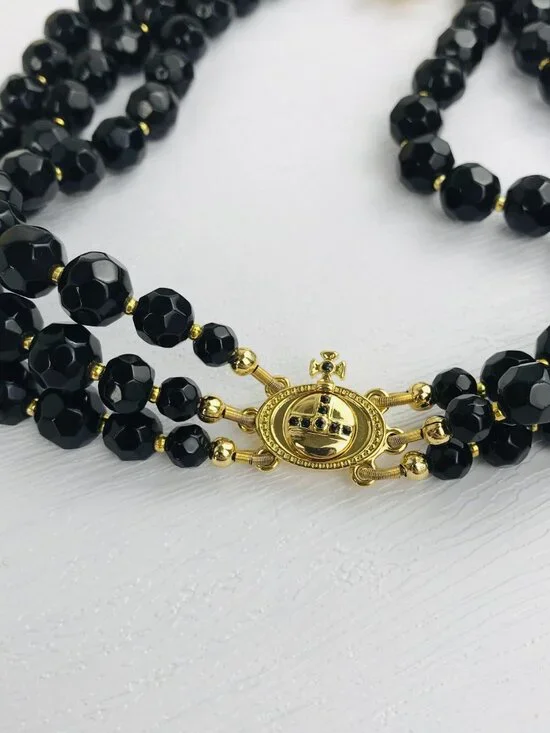 NEW Vivienne Westwood Three Row Pearl Bas Relief Choker in Black - Picture 10 of 12